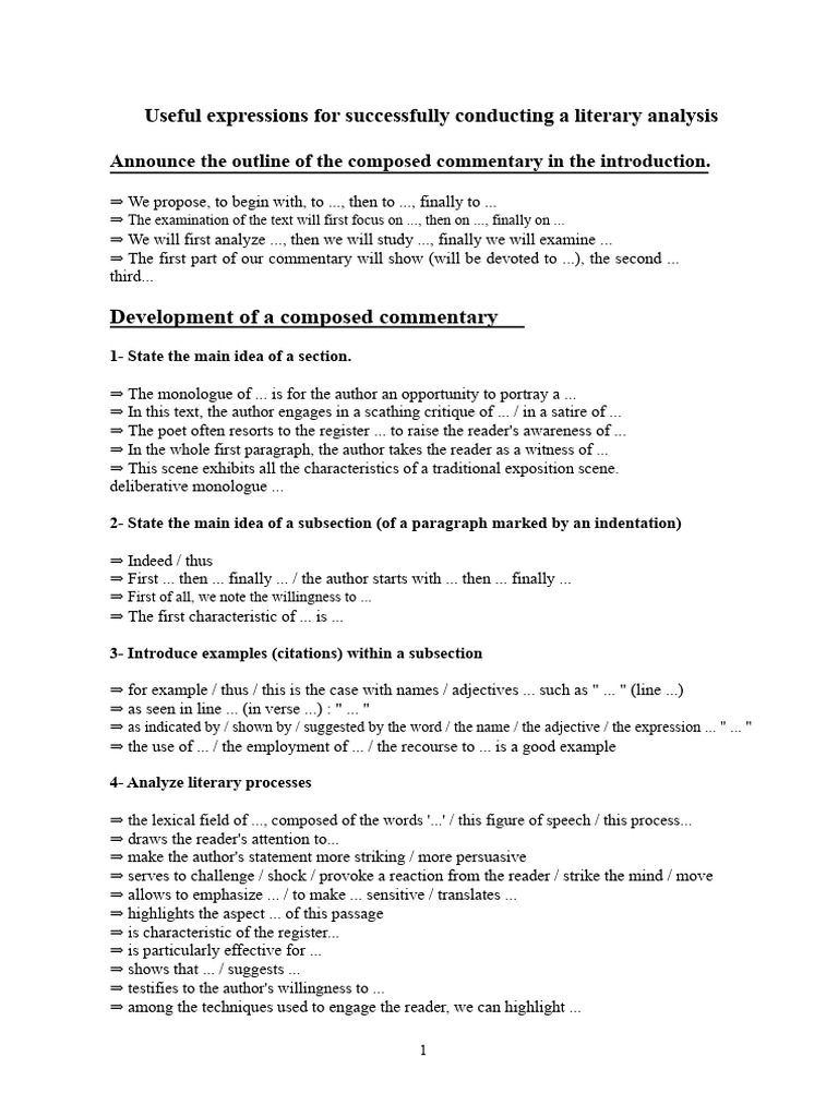 Useful Expressions For Succeeding in A Literary Analysis-23-24 | PDF ...