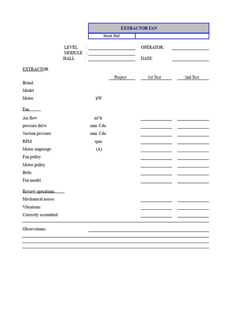 Extractor Fan Testing and Inspection Report | PDF | Mechanical ...