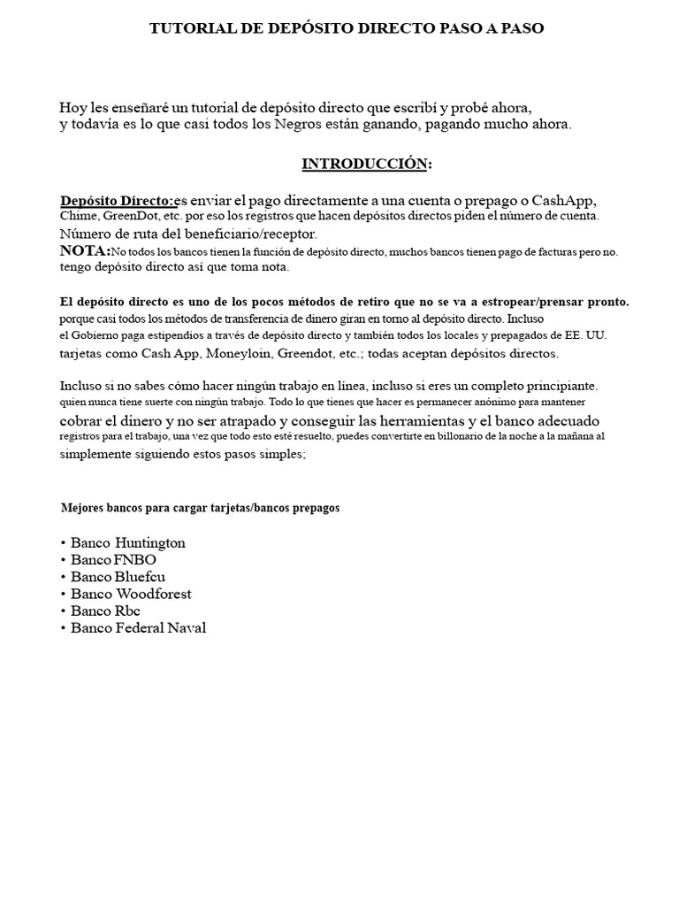 Tutorial de Depósito Directo Fácil y Rápido | PDF | Transferencia ...