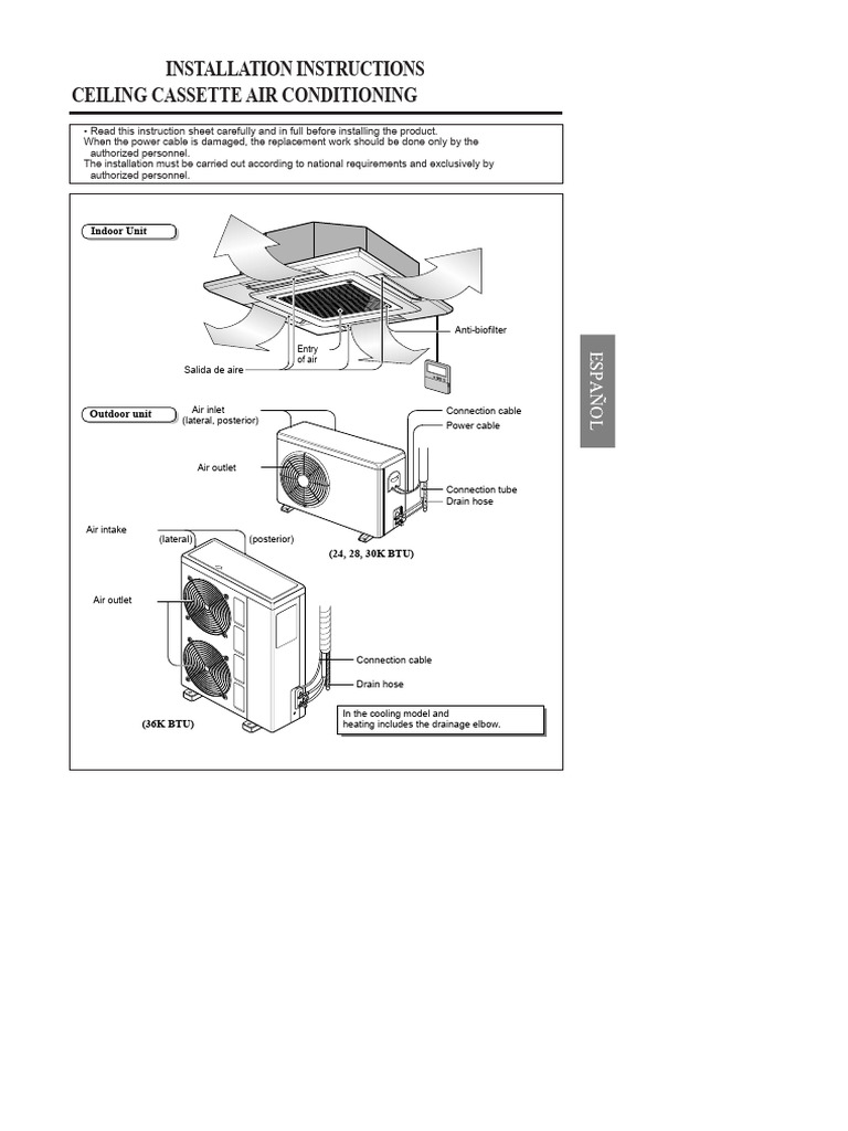 Ceiling Cassette AC Installation Guide | PDF | Pipe (Fluid Conveyance ...