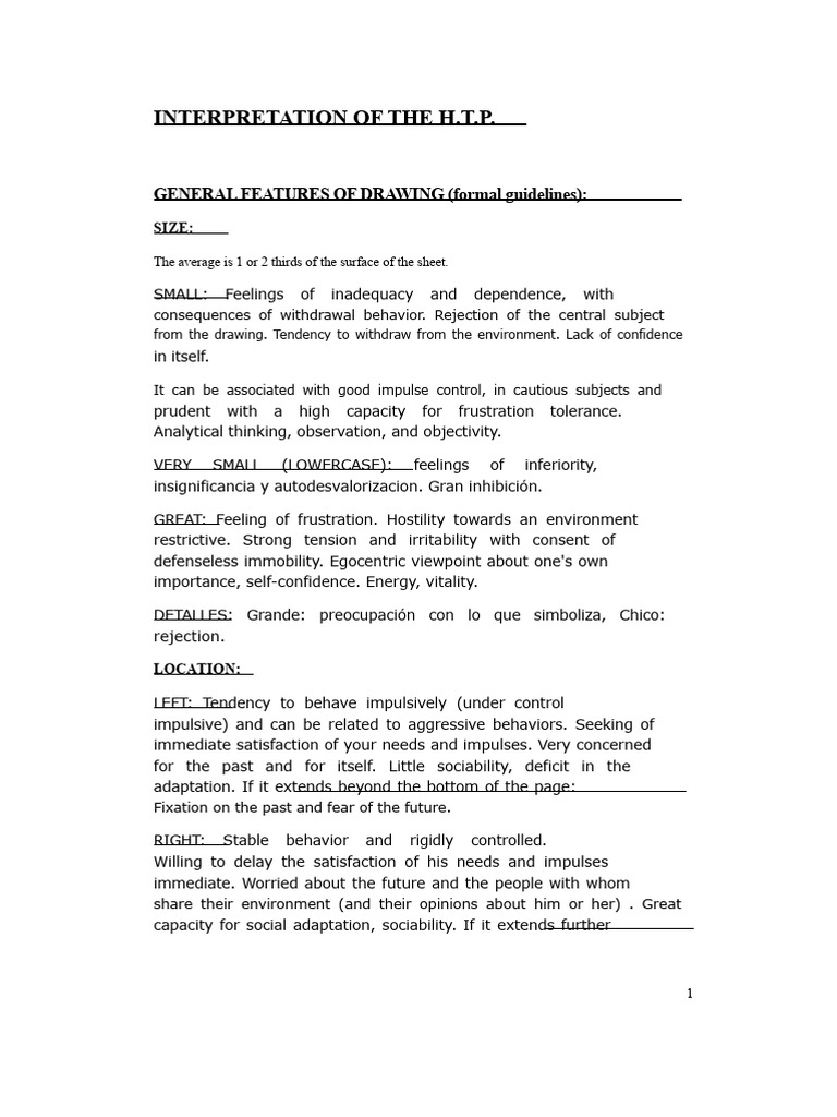 H.T.P. Drawing Interpretation Guide | PDF | Anxiety | Impulsivity