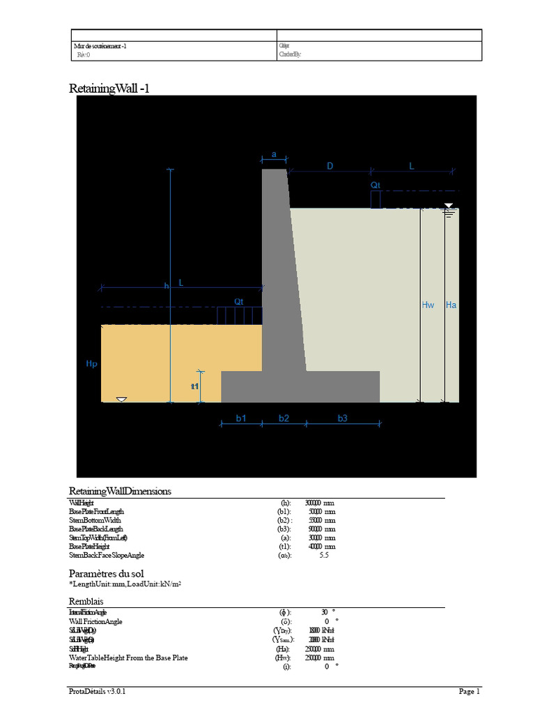 Calculs et Analyse d'un Mur de Soutènement | PDF | Ingénierie des ...