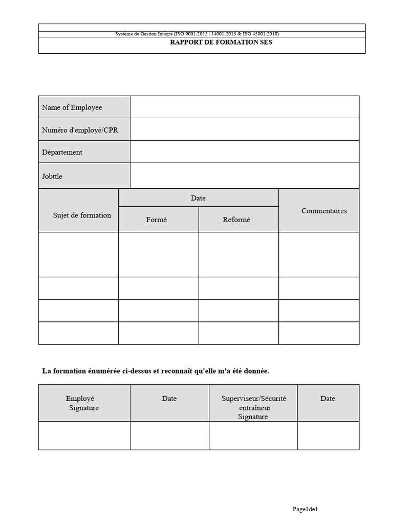 Rapport de Formation ISO 9001/14001/45001 | PDF