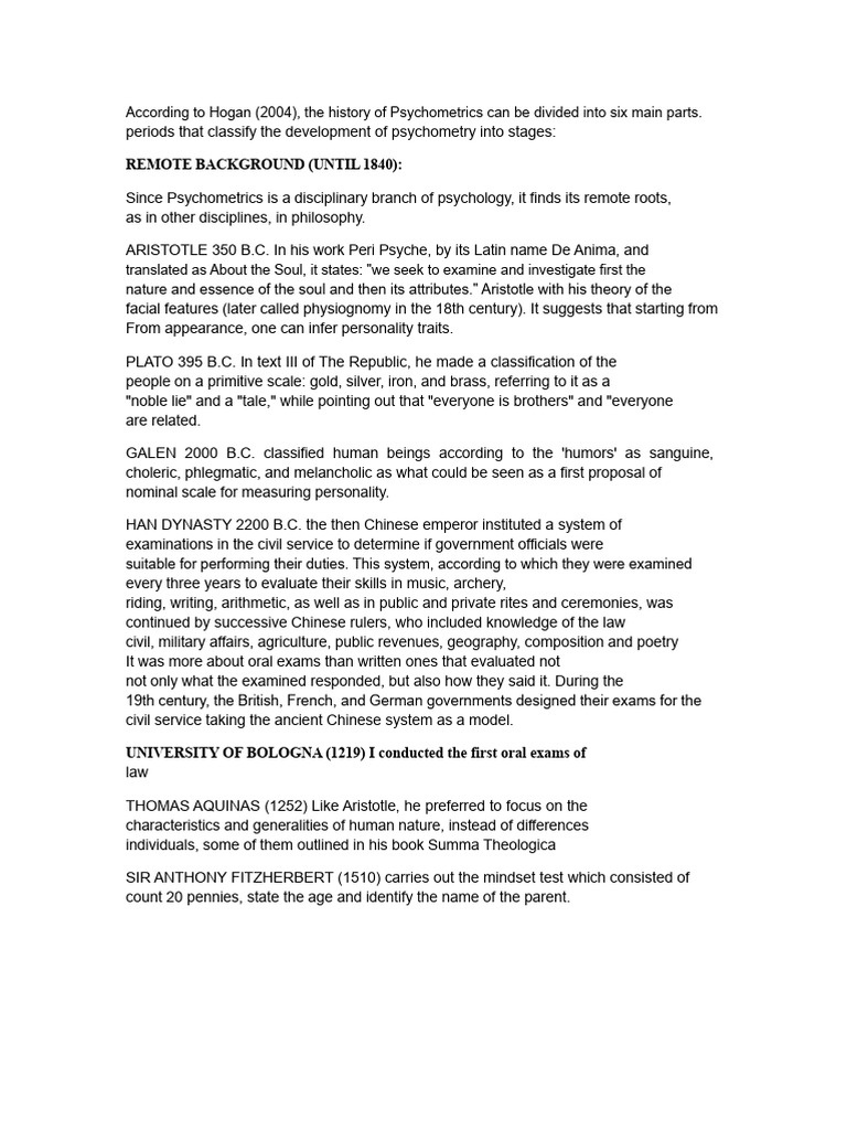 Timeline of Psychometry | PDF | Wechsler Adult Intelligence Scale ...