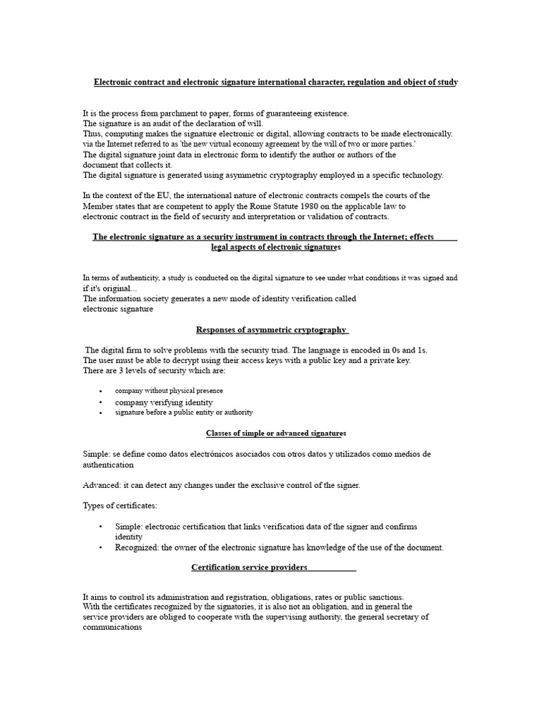 International Electronic Contracts & Signatures | PDF | Public Key ...