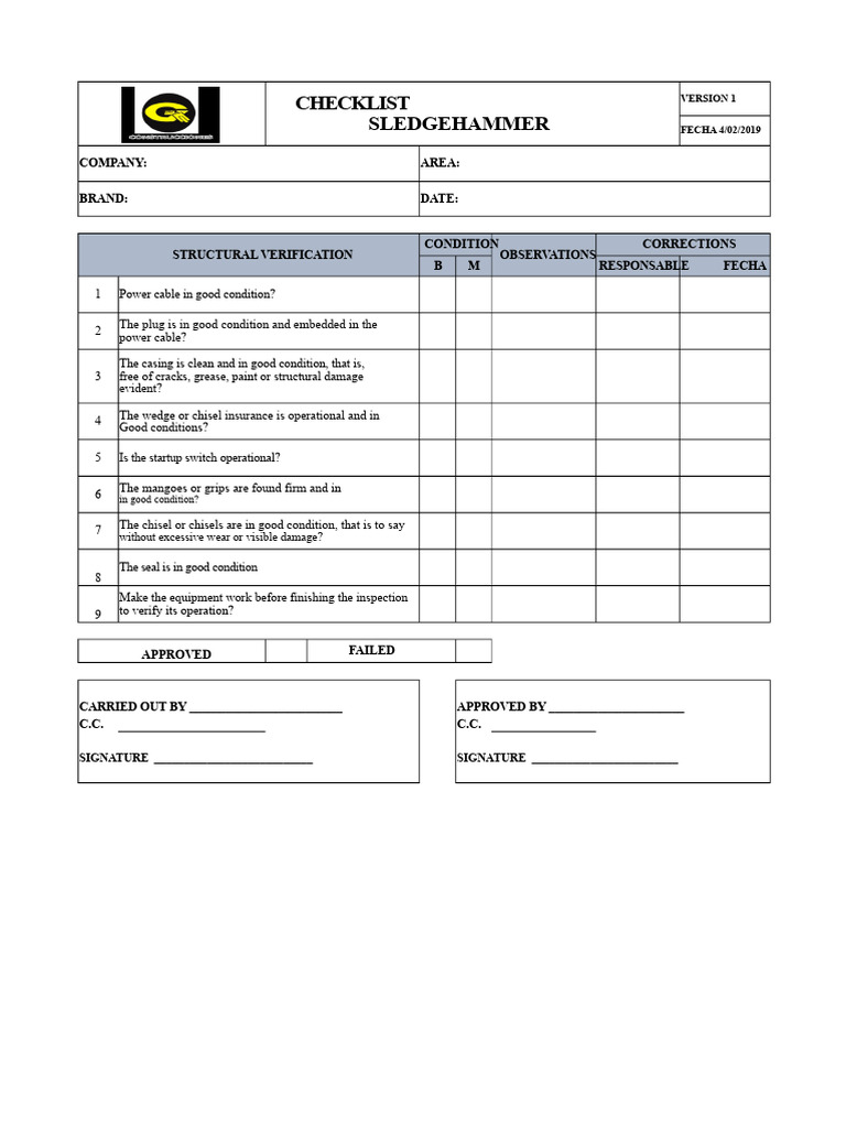 Jackhammer Checklist | PDF