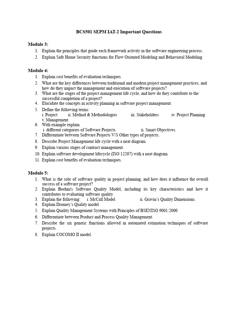 SEPM IAT2 Important Questions | PDF