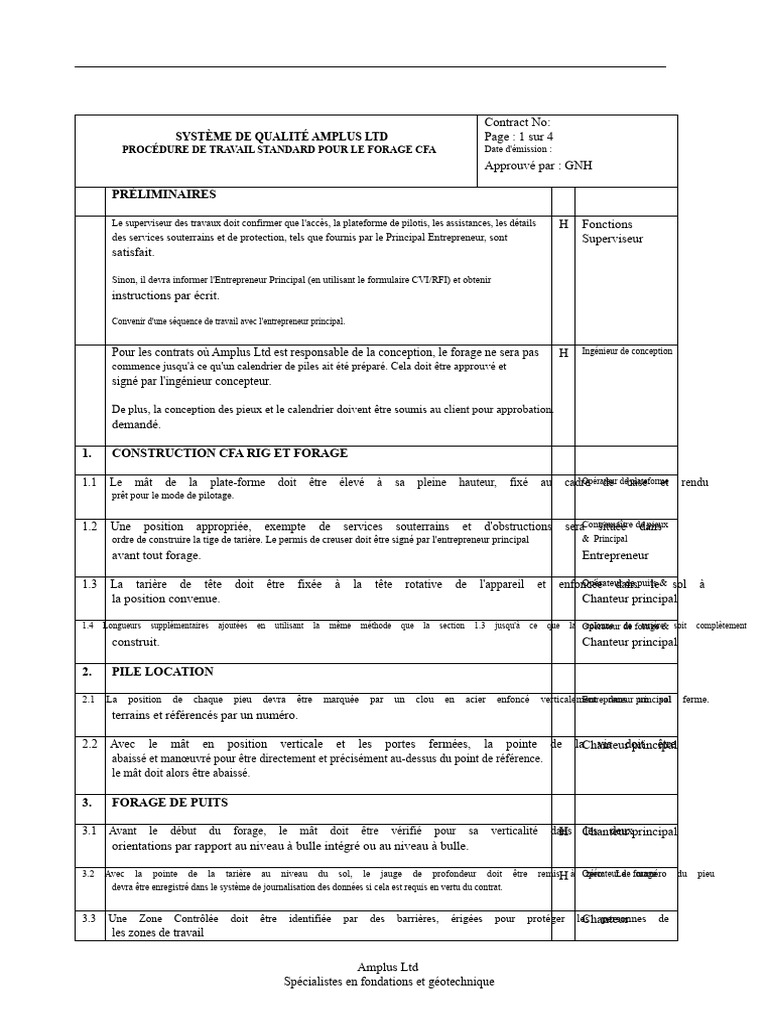 Procédure de Forage CFA Amplus Ltd | PDF | Forage | Génie du bâtiment