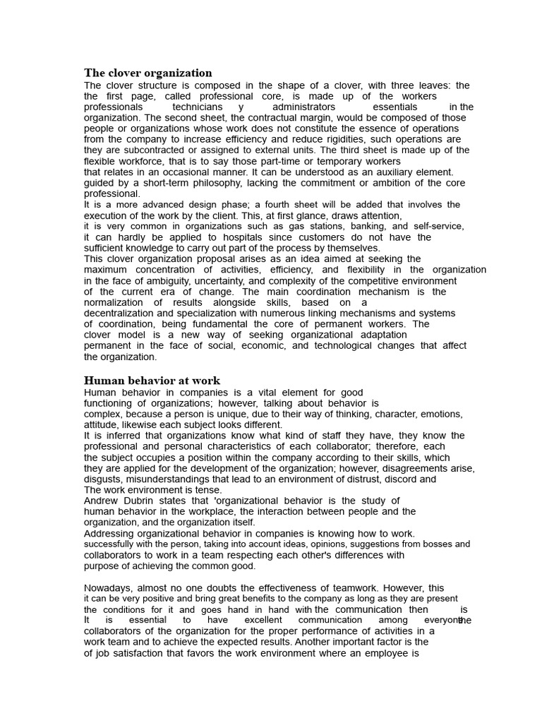 The Organization Clover | PDF | Human Behavior | Organizational Behavior