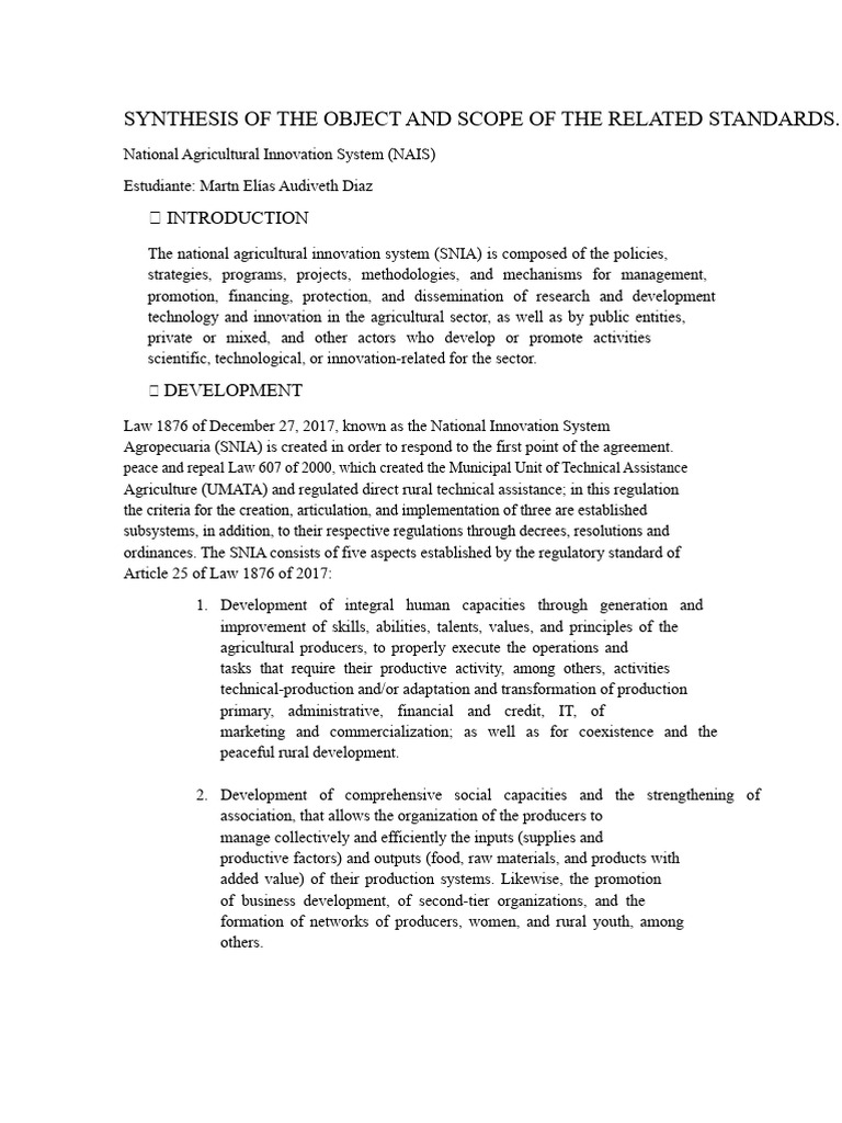 National Agricultural Innovation System Overview | PDF | Innovation ...