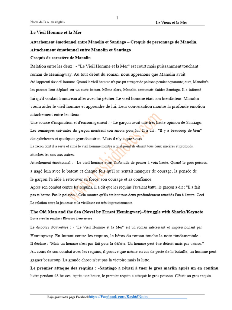 Attachement entre Manolin et Santiago | PDF