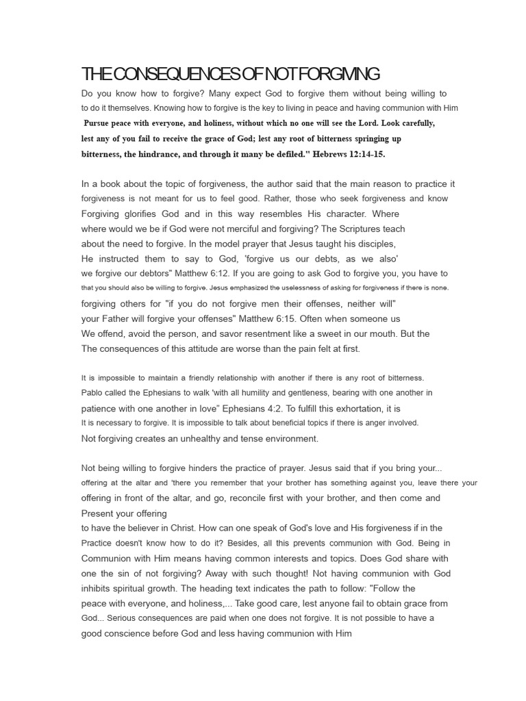 The Consequences of Not Forgiving | PDF | Forgiveness | Eucharist