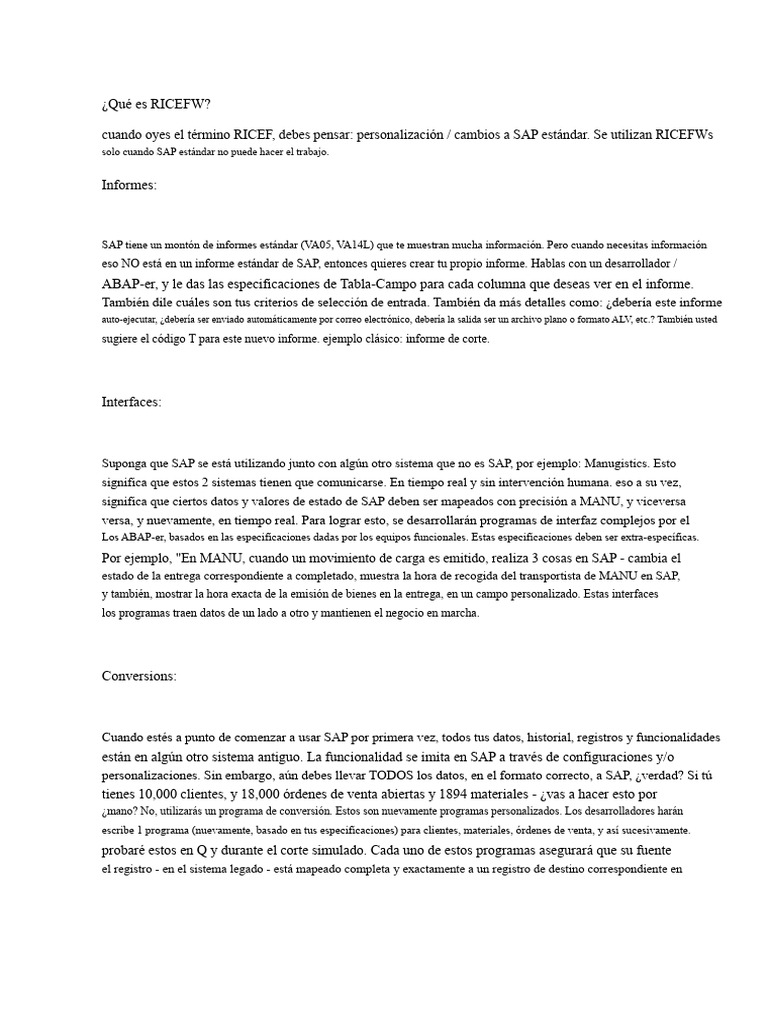 Guía Completa sobre RICEFW en SAP | PDF | Software | Procesos de negocio