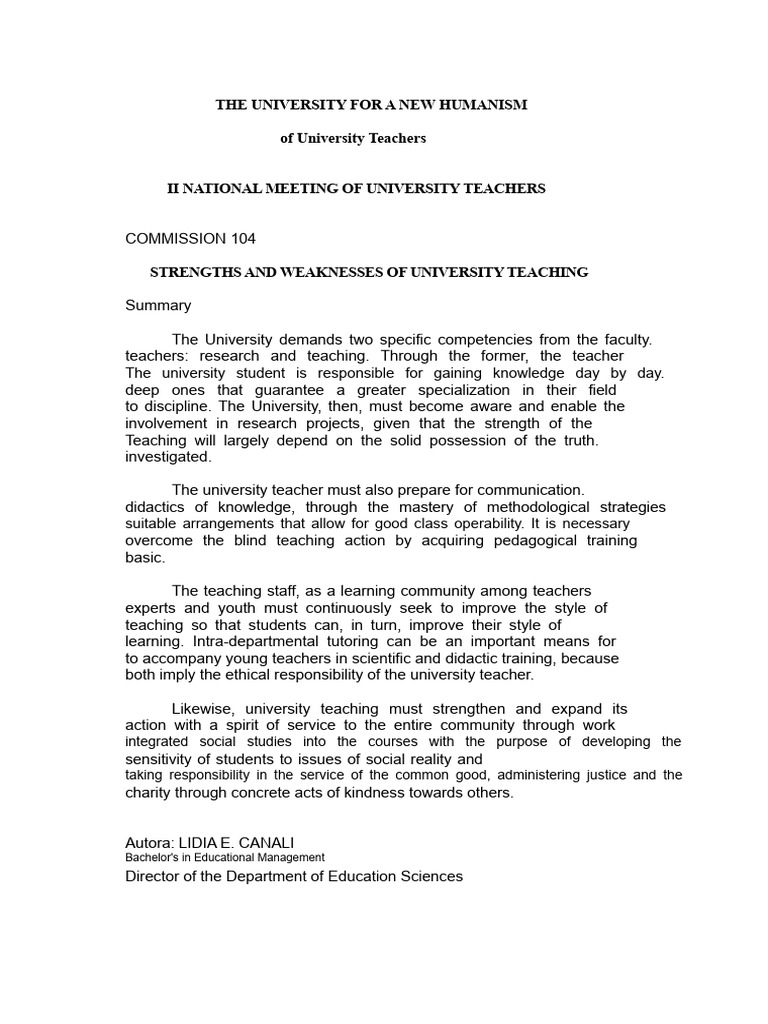 Strengths and Weaknesses in University Teaching | PDF | Teachers ...