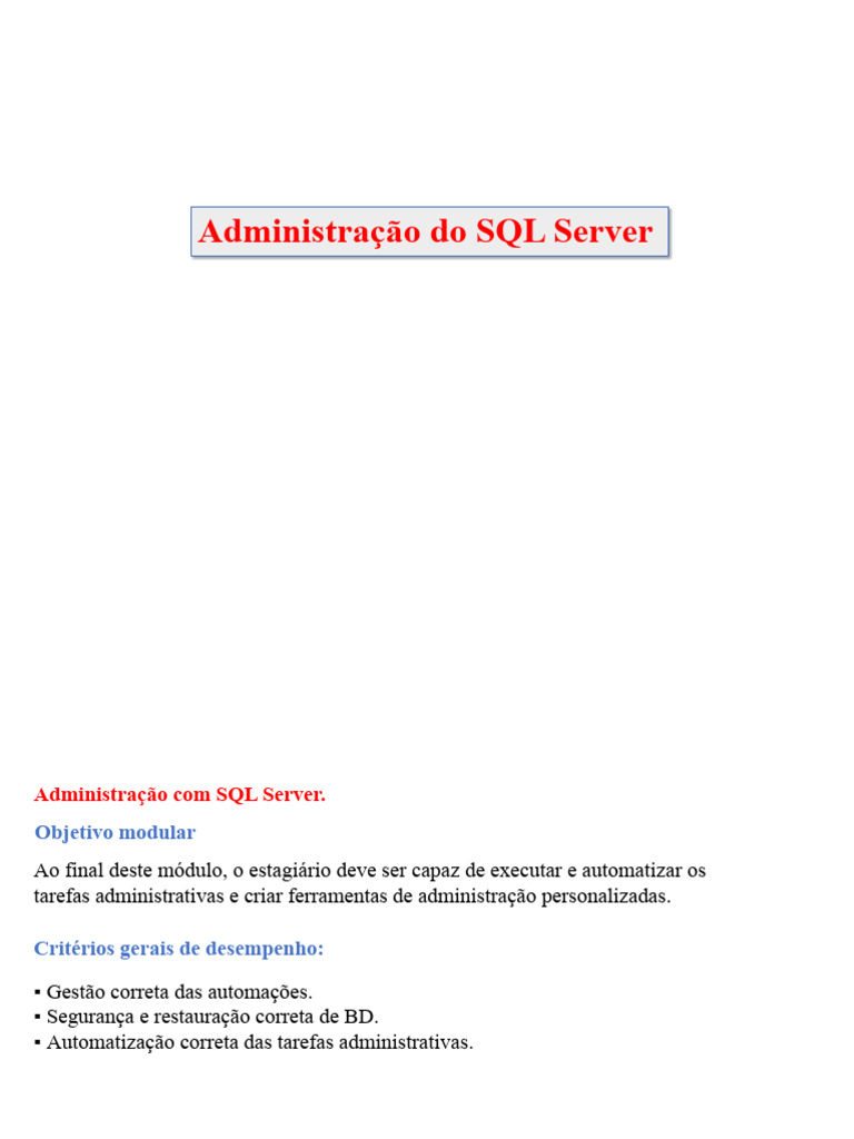 Administração Eficiente do SQL Server | PDF | Microsoft SQL Server ...