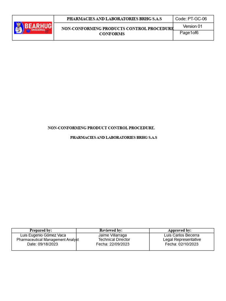 Non-Conforming Product Control Procedure | PDF | Regulatory Compliance ...