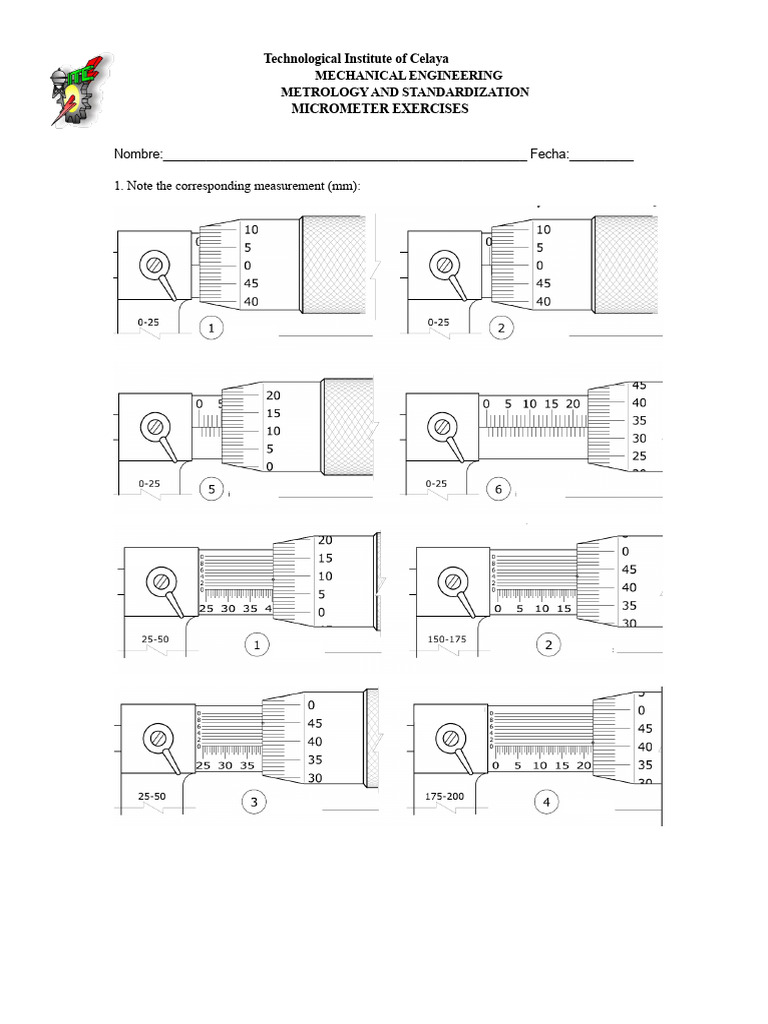Micrometer Measurement Exercises Guide | PDF