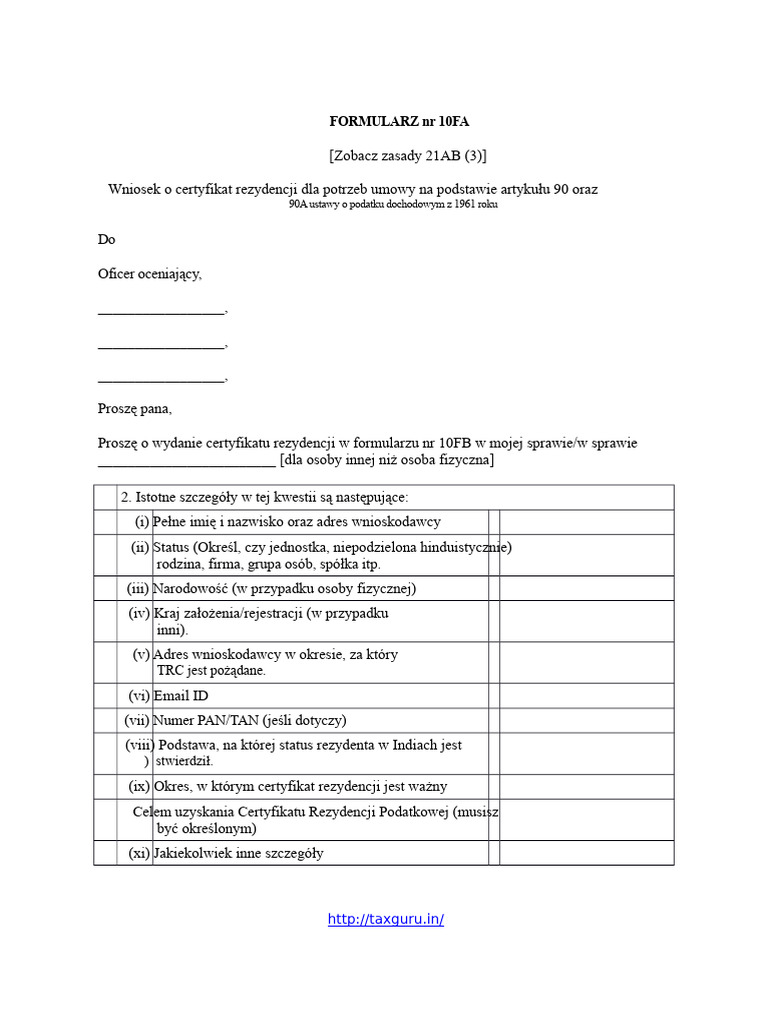 Formularz NR 10fa | PDF