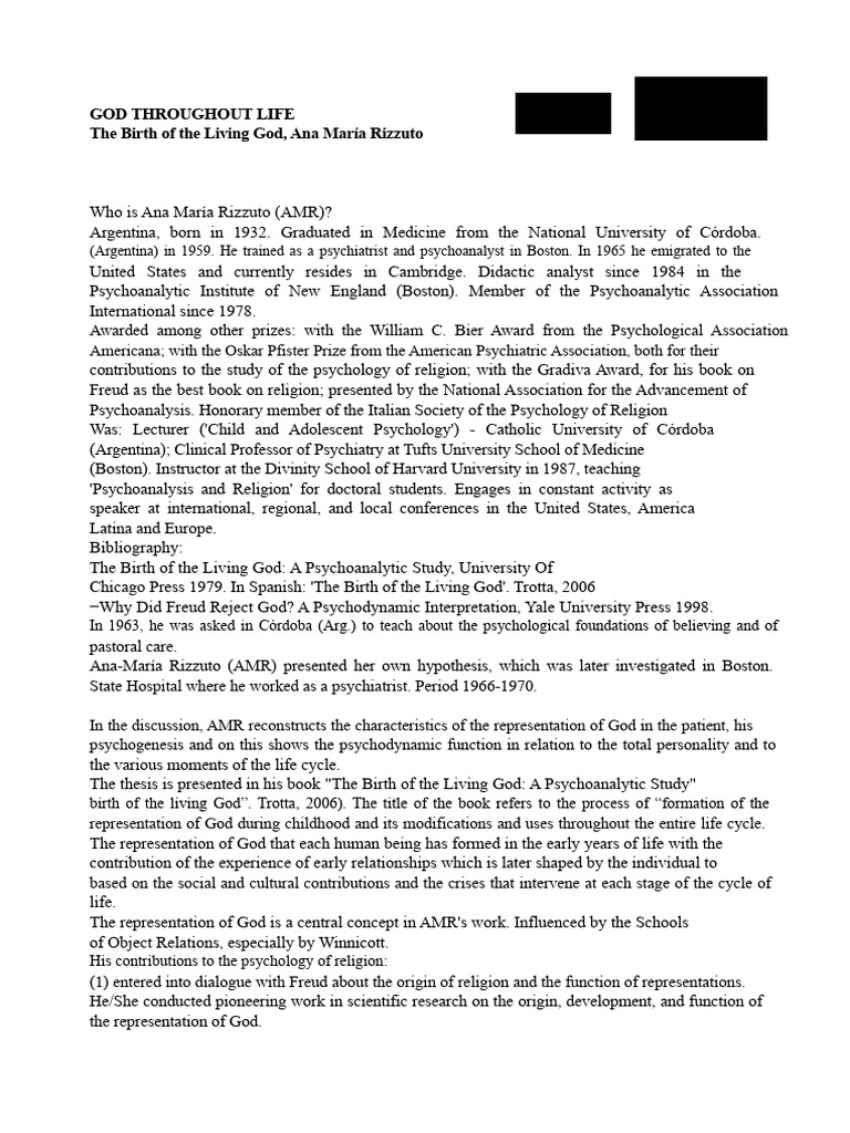 Ana María Rizzuto's God Representation Theory | PDF | Psychoanalysis ...