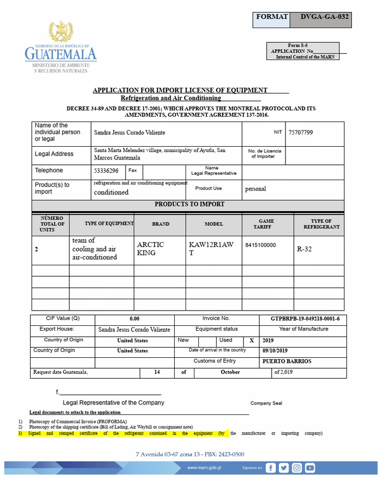 Import License Application for Refrigeration Equipment | PDF | Bill Of ...