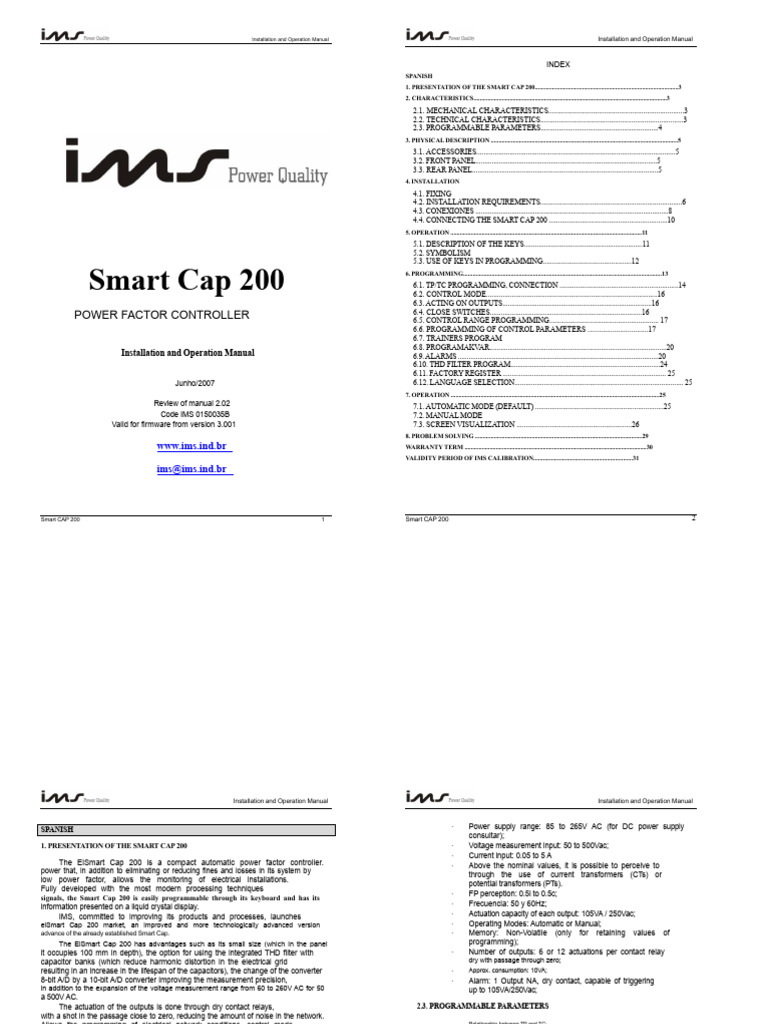 Smart Cap 200 Installation Manual | PDF | Power Supply | Capacitor