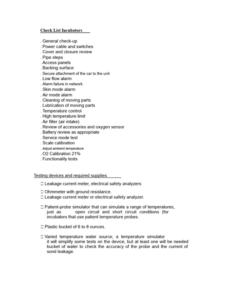 Checklist Incubators | PDF | Calibration | Temperature