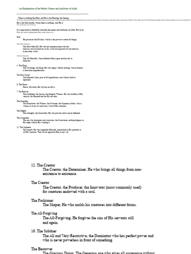 An Explanation of The Perfect Names and Attributes of Allah | PDF | God ...
