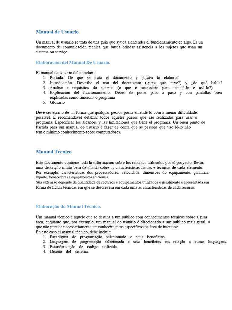 Guia Completa de Manuais de Usuário e Técnico | PDF