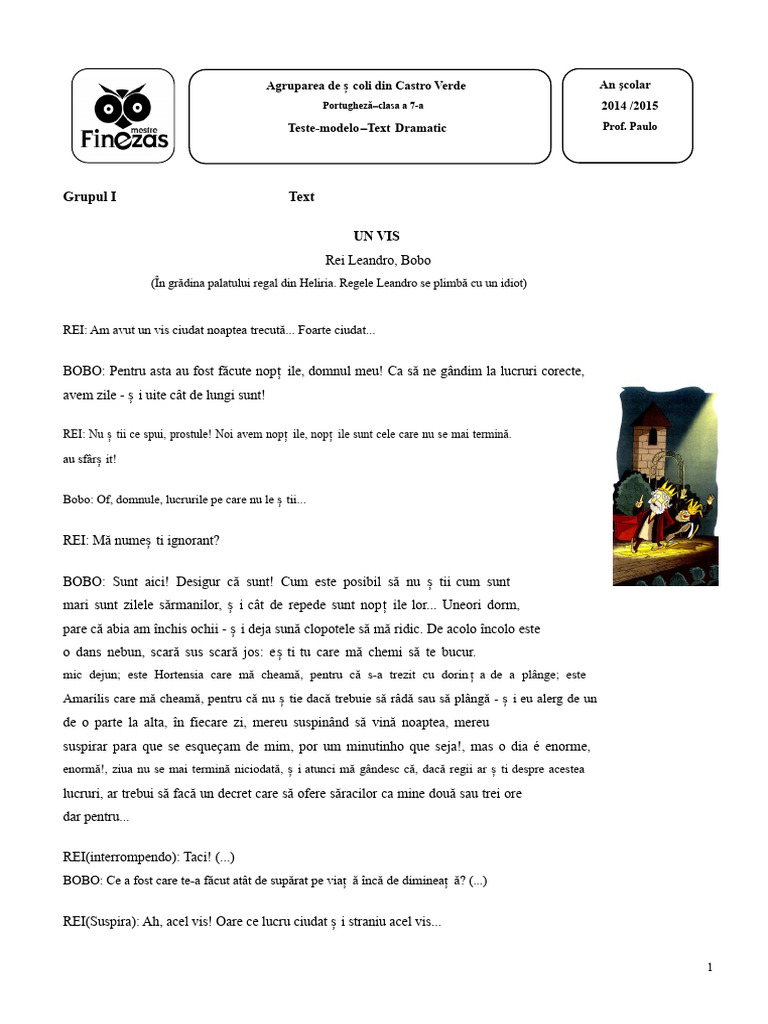 Test de Clasa A VII-a - Model de Text Dramatic | PDF