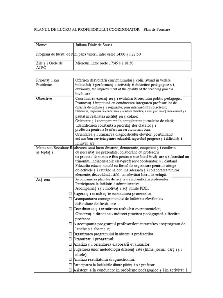 Plan de Lucru COORDONARE | PDF