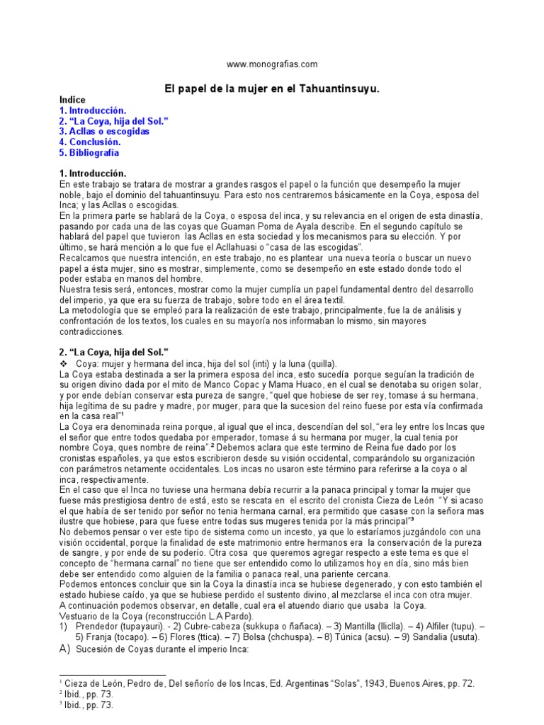 Rol de la Mujer en el Tahuantinsuyu | PDF | Imperio Inca | Sociedad