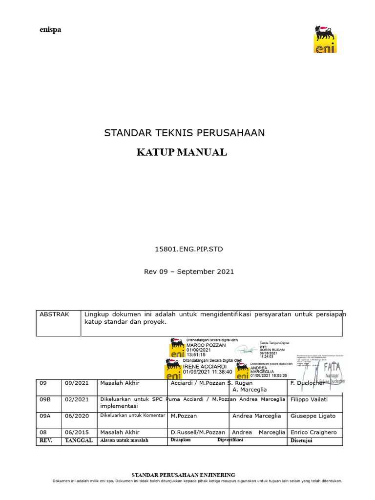 Standar Teknik Katup Manual ENI Spa | PDF