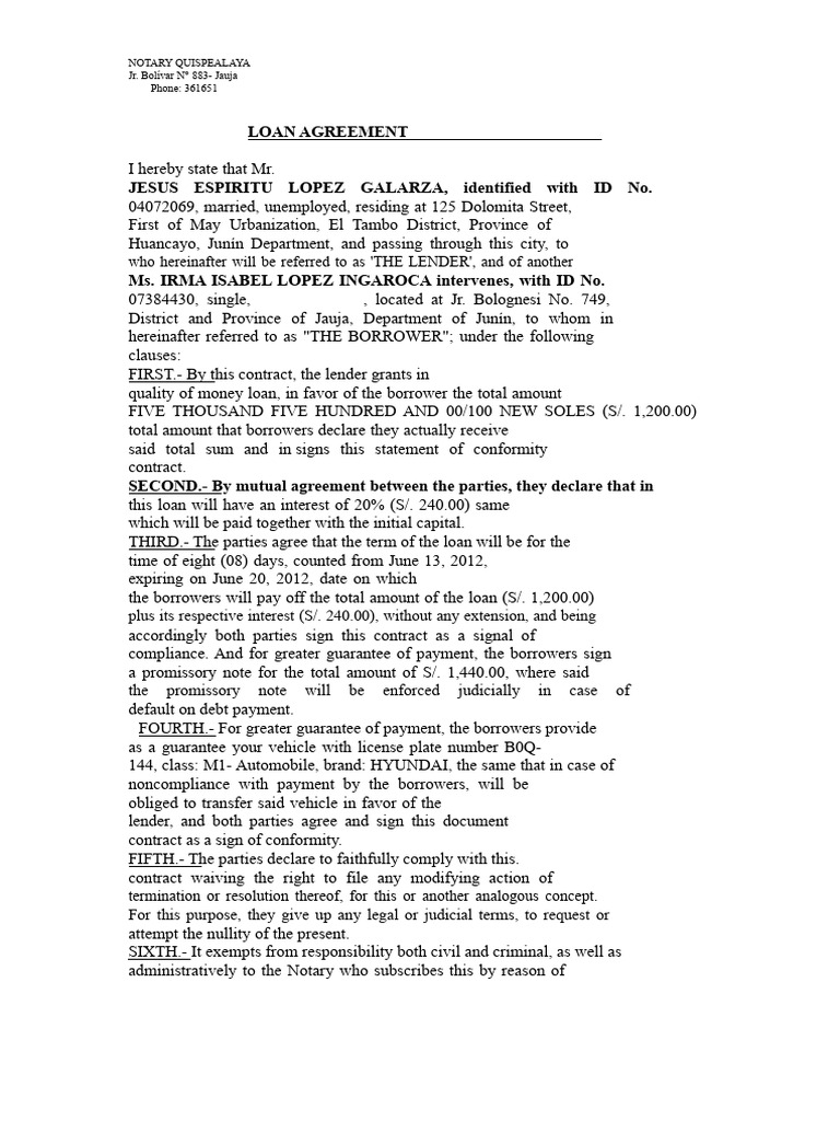 Loan Agreement With Promissory Note | PDF | Loans | Debtor
