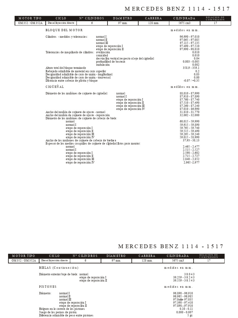 Mercedes Benz OM 352 Engine Specs | PDF | Vehicle Technology ...