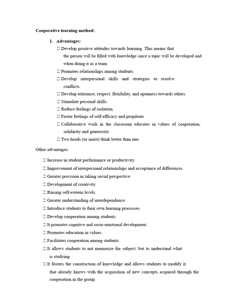Advantages and Disadvantages of The Cooperative Learning Method | PDF ...
