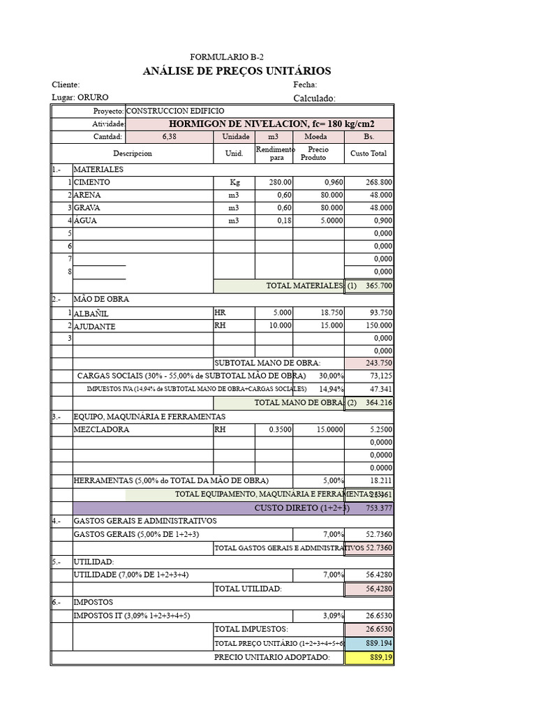 Análisis de Precios Unitarios en Construcción | PDF