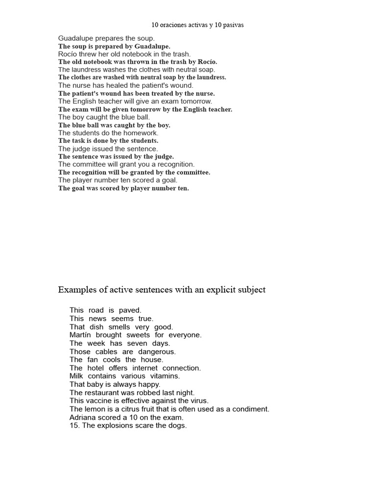 10 Active Sentences and 10 Passive Sentences | PDF