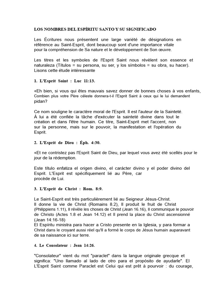 Noms et significations de l'Esprit Saint | PDF | Saint-Esprit | Jean ...