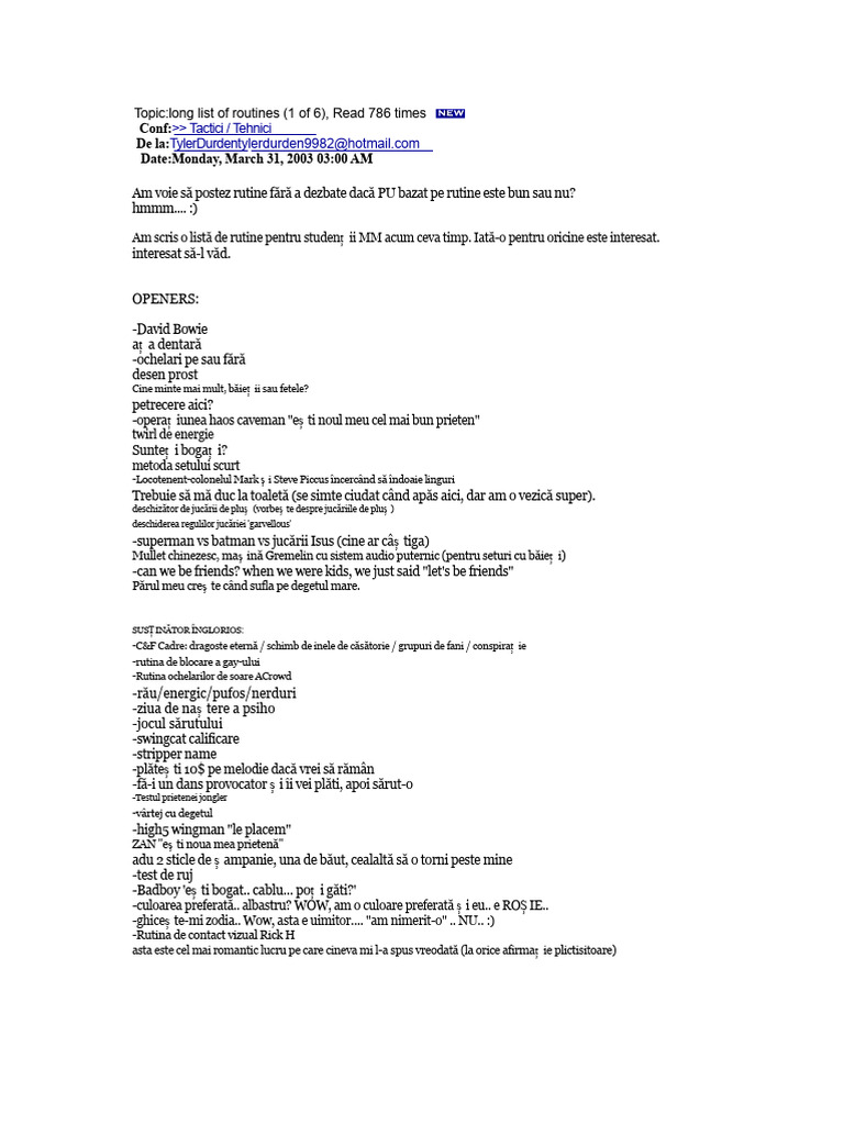 Tyler Durden - Lista Lungă de Rutine | PDF