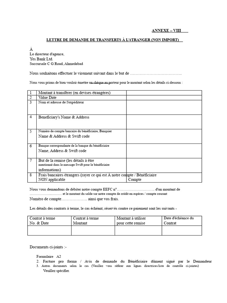 Demande de Transfert d'Argent à l'Étranger | PDF | Banques | Virement ...