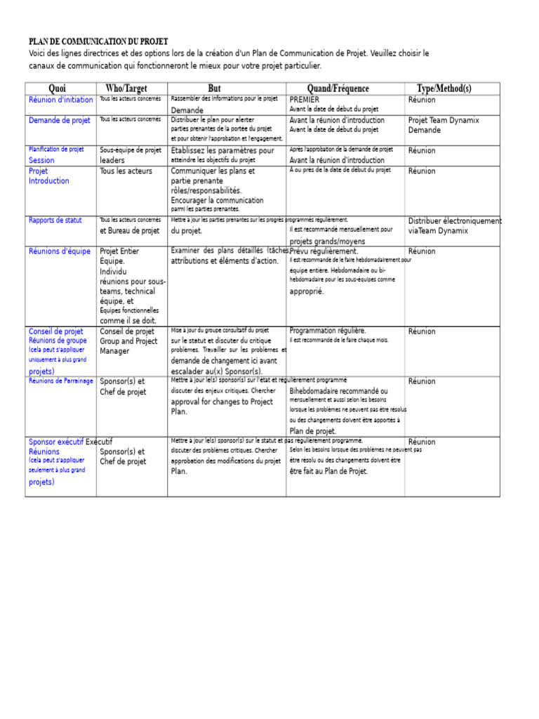 Guide du Plan de Communication Projet | PDF | Planification