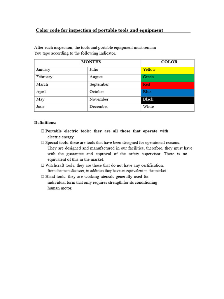 Portable Tools Inspection Color Code Guide | PDF