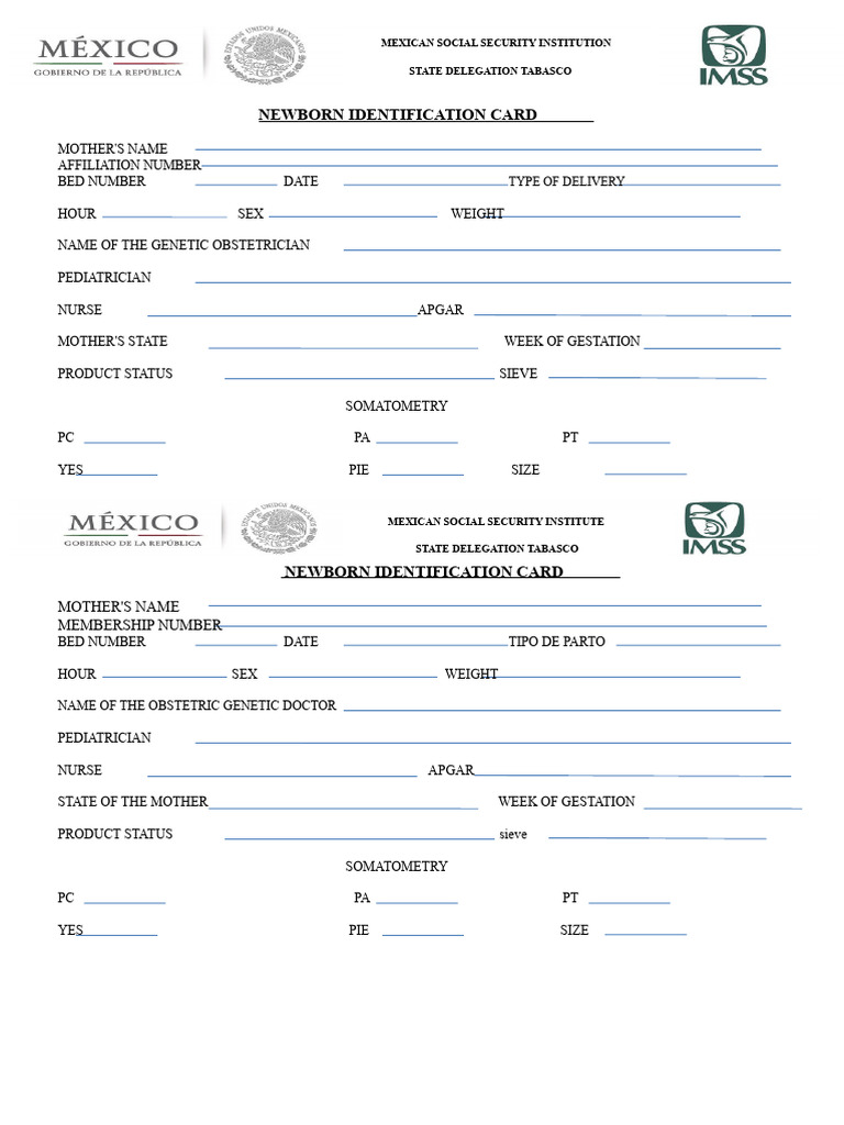 Newborn Identification Card Template | PDF
