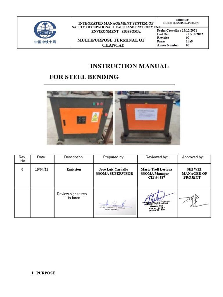 Iron Bending Safety Manual for Workers | PDF | Occupational Safety And ...