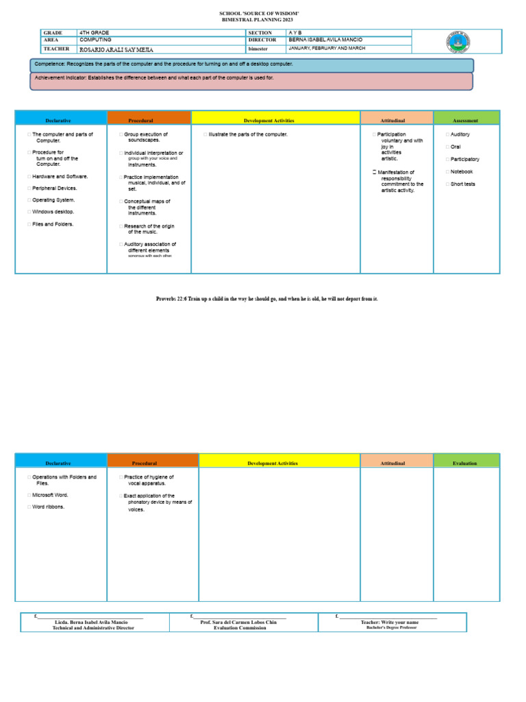 4th Grade Computing Bi-Monthly Plan 2023 | PDF | Computing | Software