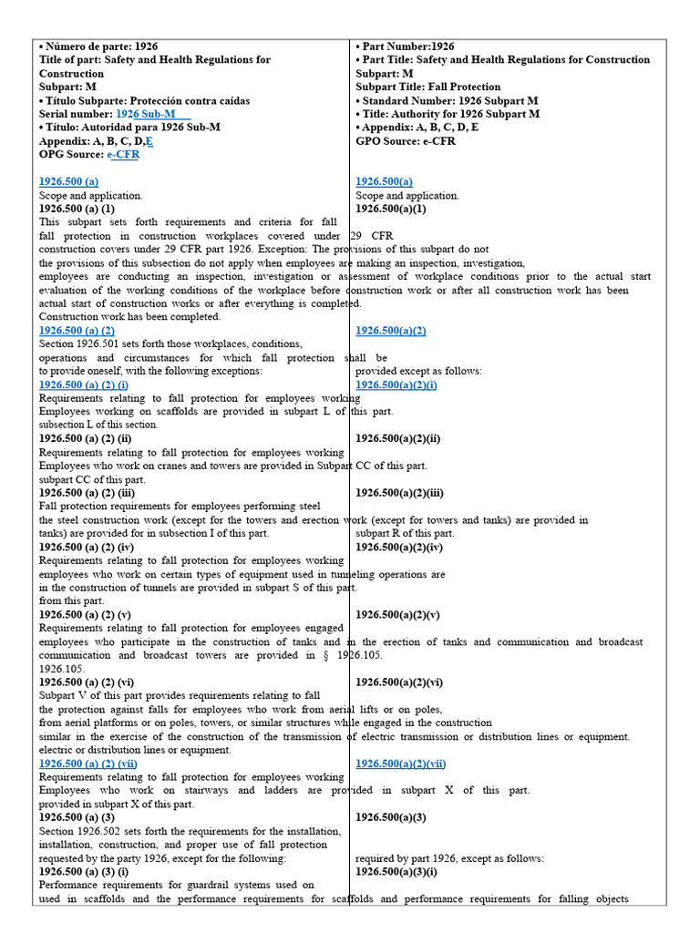 Fall Protection Standards 1926 Subpart M | PDF