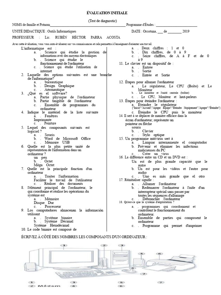 Test de Diagnostic Informatique | PDF | Informatique | Matériel ...