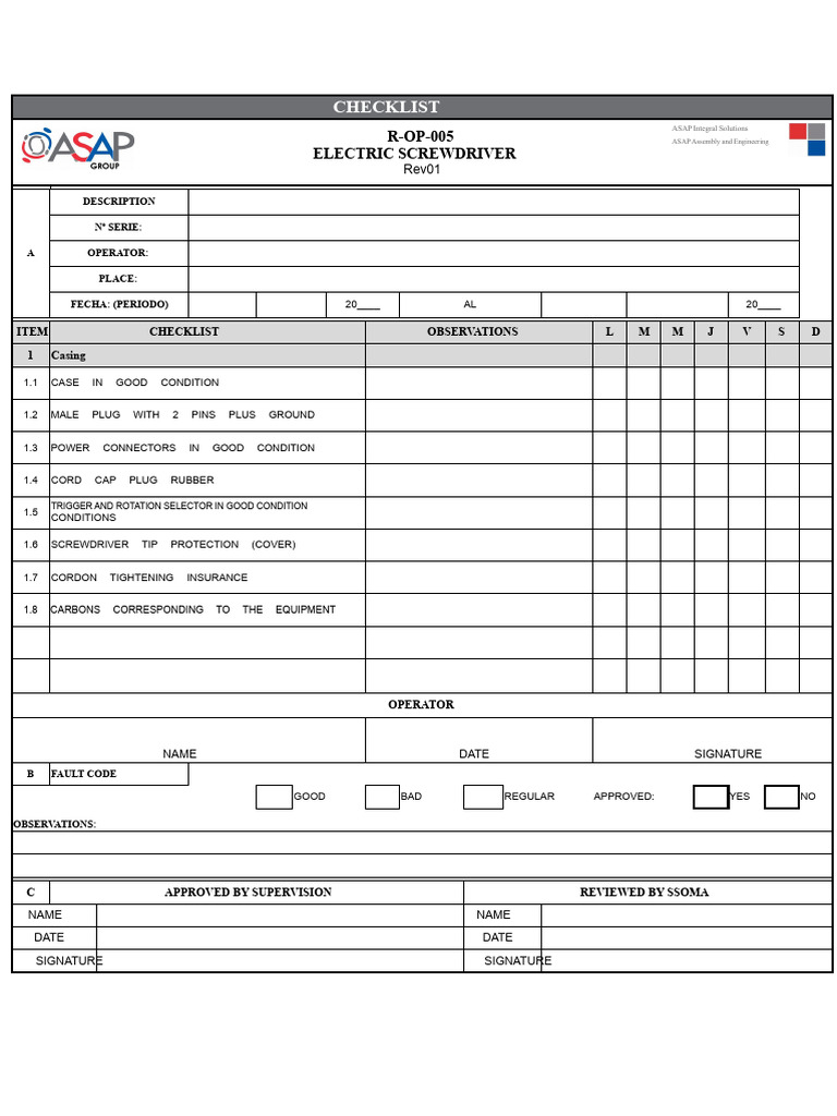 Electric Screwdriver Maintenance Checklist | PDF | Electrical ...