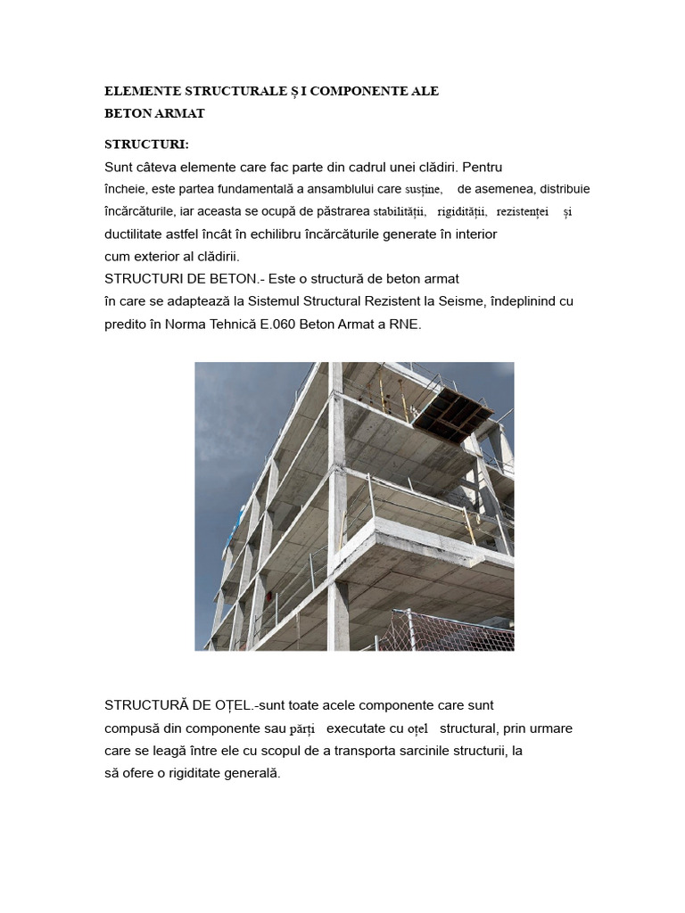 Elemente Structurale Şi Componentele Betonului Armat | PDF