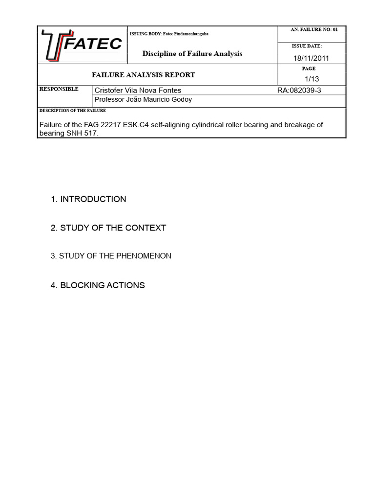 FAG Bearing Failure Analysis Report | PDF | Bearing (Mechanical ...